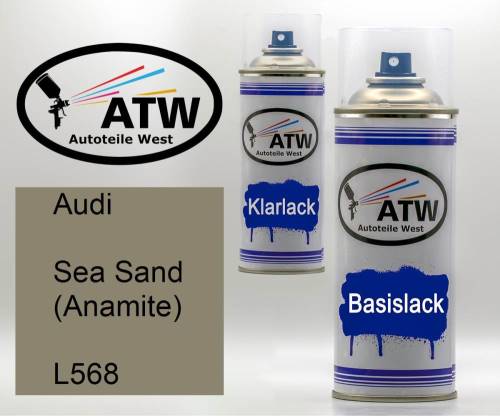 Audi, Sea Sand (Anamite), L568: 400ml Sprühdose + 400ml Klarlack - Set, von ATW Autoteile West.